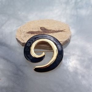 Vintage Monet GoldTone & Black Enamel Swirl Brooch